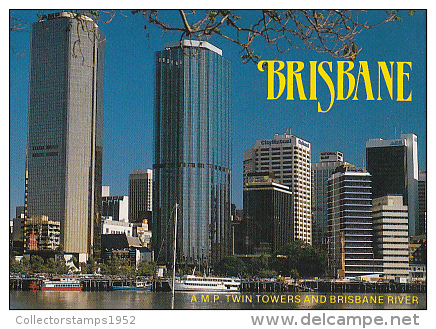 6281- POSTCARD, BRISBANE- AMP TWIN TOWERS, RIVER BANKS, SHIPS - Brisbane