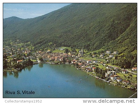 6344- POSTCARD, RIVA SAN VITALE- TOWN PANORAMA, LAKE, MOUNTAIN - Riva San Vitale