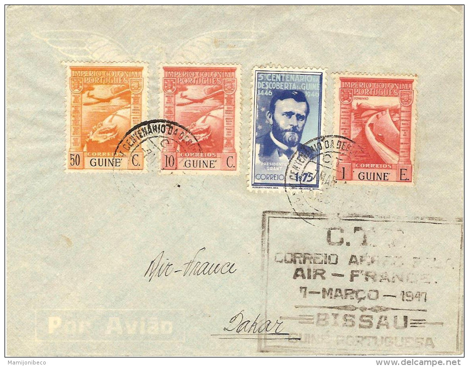 AIR FRANCE 1° Prolongement De (Paris)-Dakar-Ziguinchor Jusqu´à Bissao 06/03/47 Vol Retour Env.spec.Air France - Primeros Vuelos