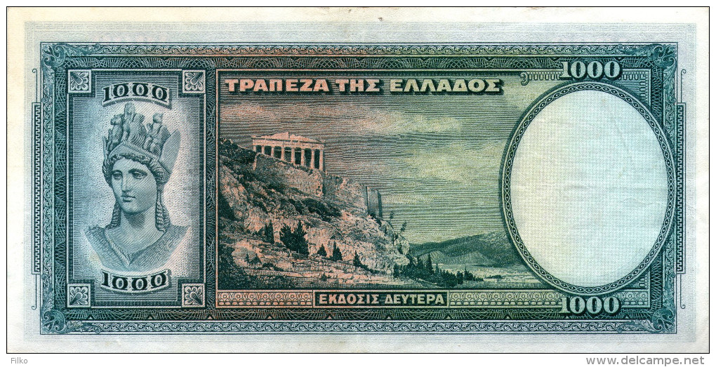 Greece 1000 Drachmai Banknote 1.1.1939,P.110a,as Scan - Griekenland