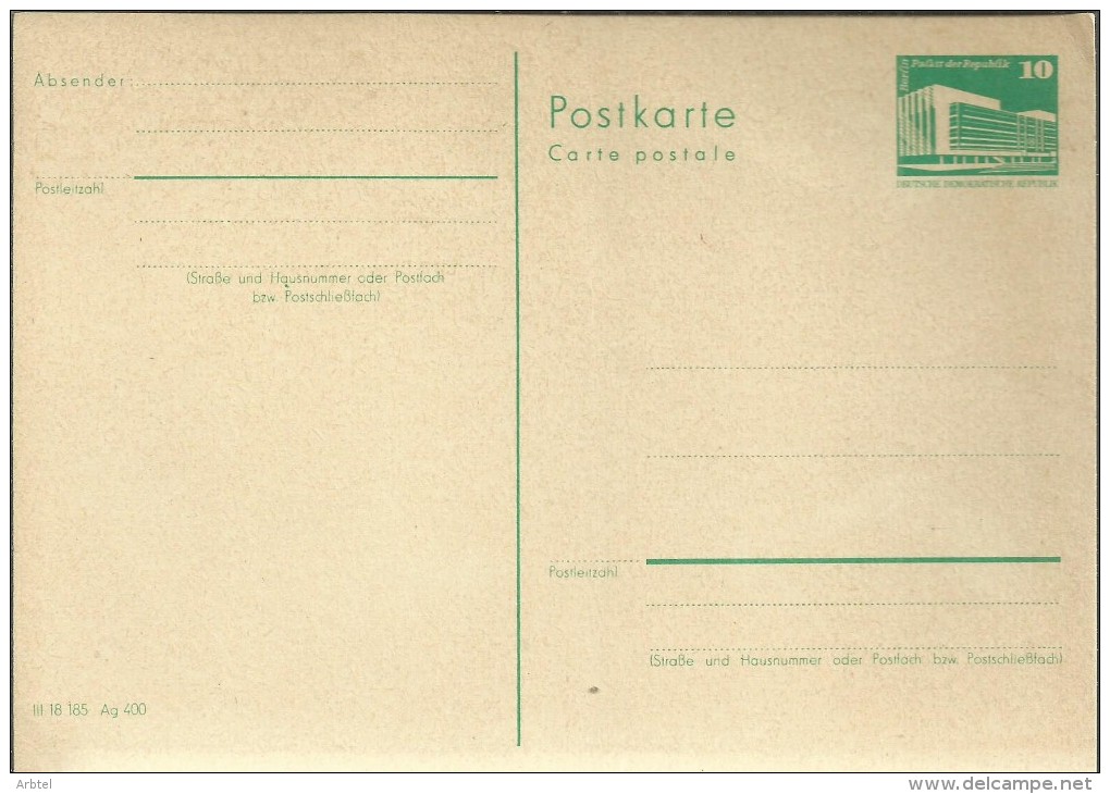 ALEMANIA DDR ENTERO POSTAL - Andere & Zonder Classificatie