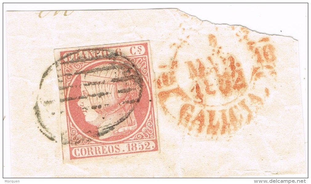 Fragmento Con Sello 6 Cuartos 1852, Parrilla Y Fechadr Baeza De Galicia, Num  º - Usados