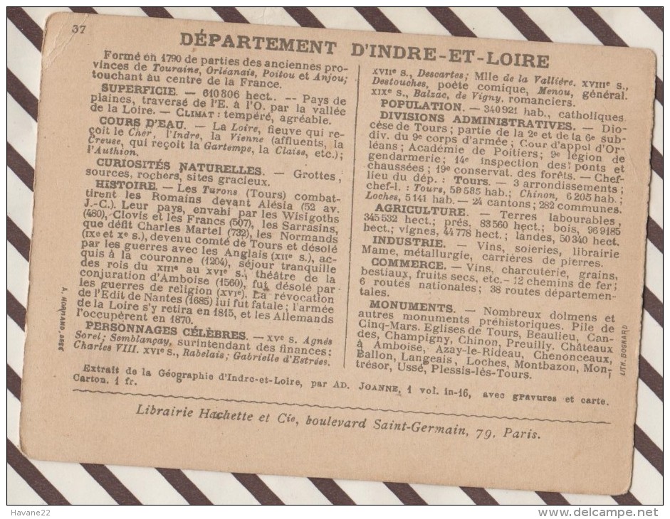 4AG1655 CHROMO HACHETTE Géographique + Vues Département  INDRE ET LOIRE LOCHES AMBOISE TOURS LANGEAIS - Géographie