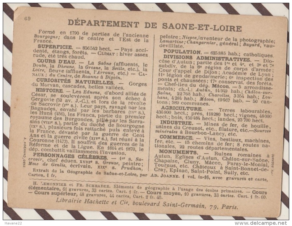 4AG1658 CHROMO HACHETTE Géographique + Vues Département SAONE ET LOIRE CLUNY MACON AUTUN - Géographie