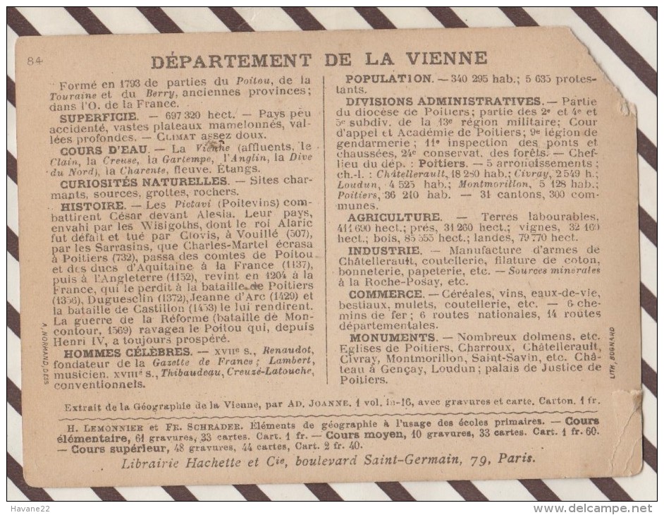 4AG1663 CHROMO HACHETTE Géographique + Vues Département VIENNE POITIERS LA PREVOTE Coin Coupé - Géographie