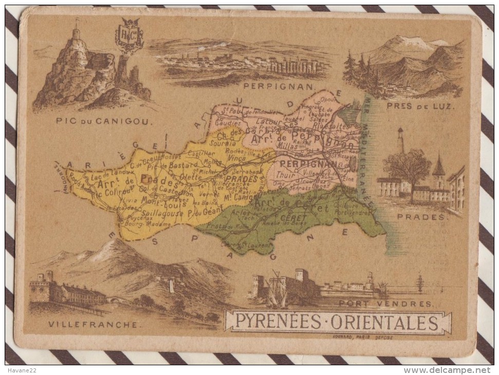 4AG1667 CHROMO HACHETTE Géographique + Vues Département PYRENEES ORIENTALES VILLEFRANCHE PRADES - Géographie