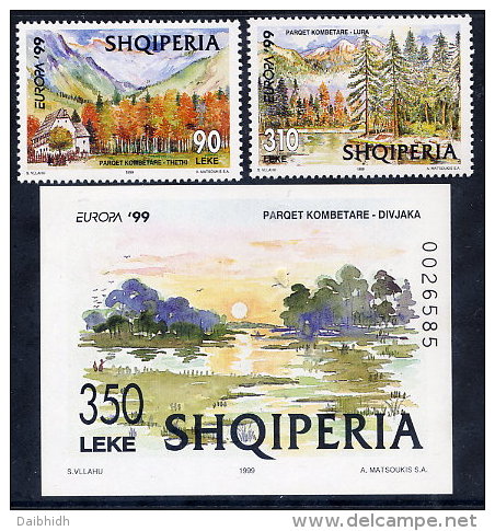 ALBANIA 1999  Europa: National Parks Set Of 2 + Block   MNH / **.  Michel 2690-91, Block 118 - Albanien