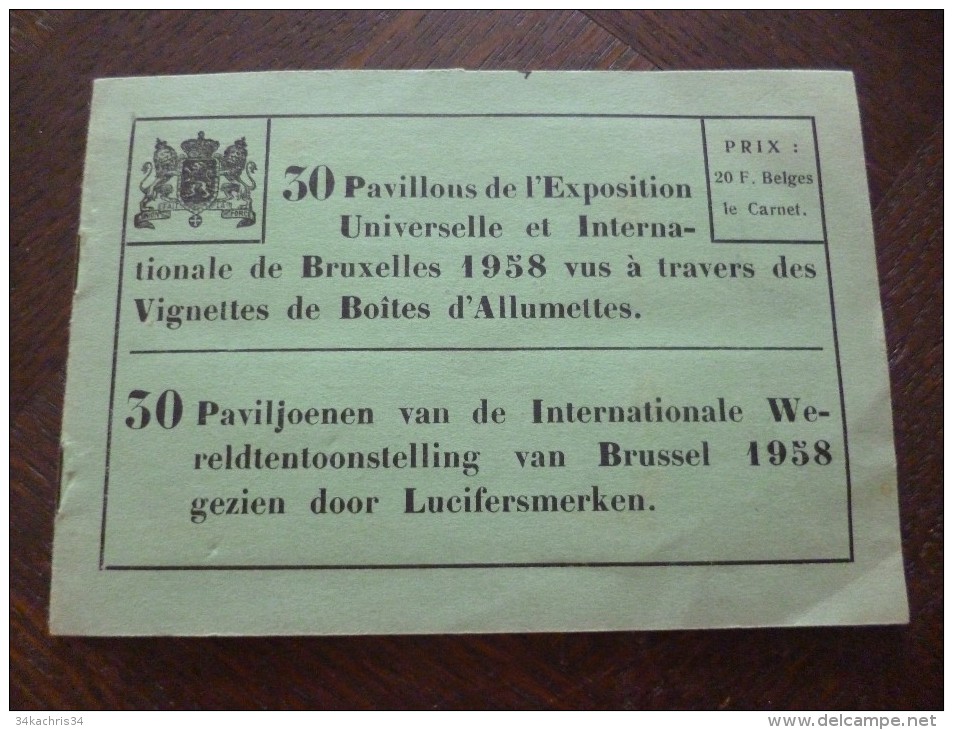 Rare Carnet Avec 30 Vignettes De Boites D'allumettes Vues Des Pavillons De L'exposition Universelle De Bruxelles 1958. - Otros & Sin Clasificación