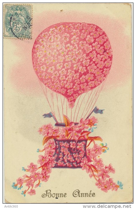 CPA Bonne Année - Mongolfière De Fleurs - Ballon 1905 - Nouvel An
