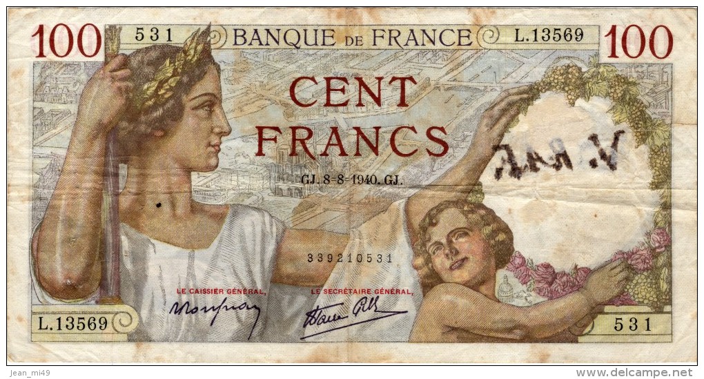 FRANCE -  BILLET DE 100 FRANCS  "SULLY" - - 100 F 1939-1942 ''Sully''