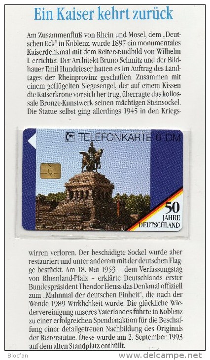 50 Jahre Deutschland TK O 405/95 ** 36€ Telefonkarte Deutsche Eck Koblenz Kaiser Wilhelm I.monument Tele-card Of Germany - O-Series: Kundenserie Vom Sammlerservice Ausgeschlossen