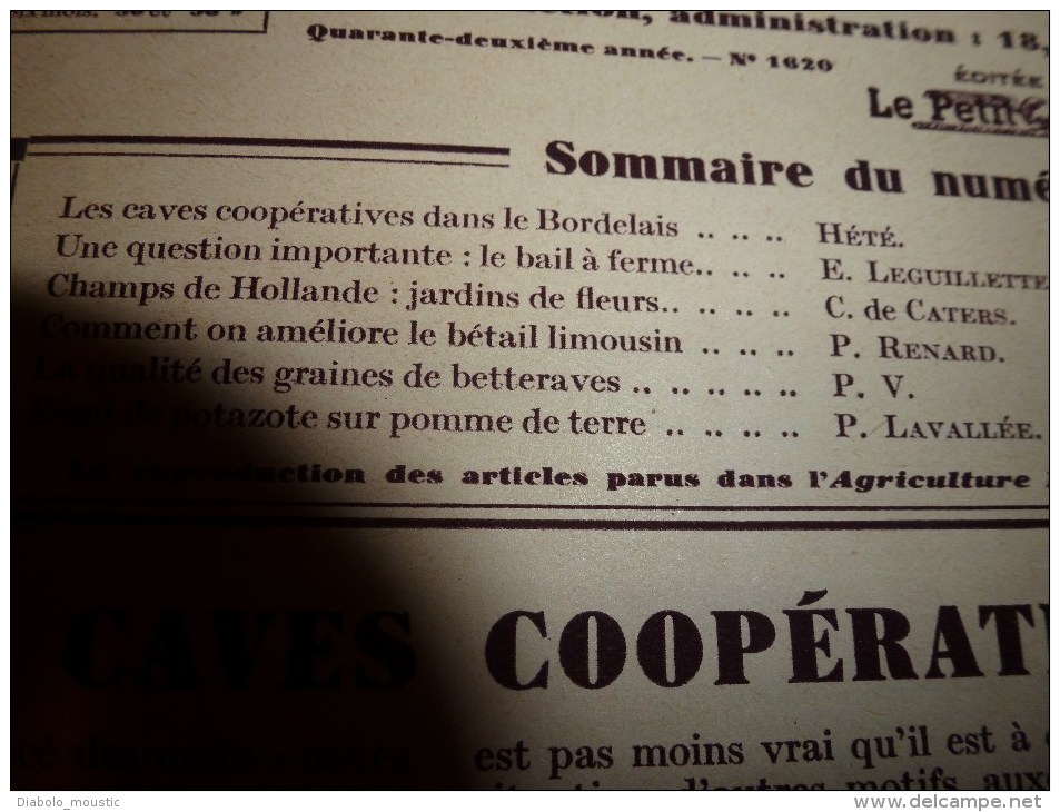 1932  L´AGRICULTURE NOUVELLE : Fleurs à HILLEGOM (Hollande); Doryphore; Vinificaion Individuelle; Les Poules Chinoises - 1900 - 1949