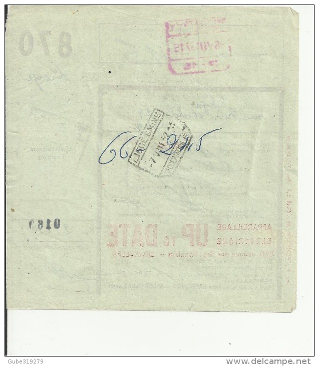 BELGIUM 1957 - BORDEREAU COLIS POSTEAUX  AVEC TIMBRE COLIS P. 19 (EX 18) F. NR 870  DE BRUXELLES A LIEGE AUG 6,1957 DE A - Reisgoedzegels [BA]