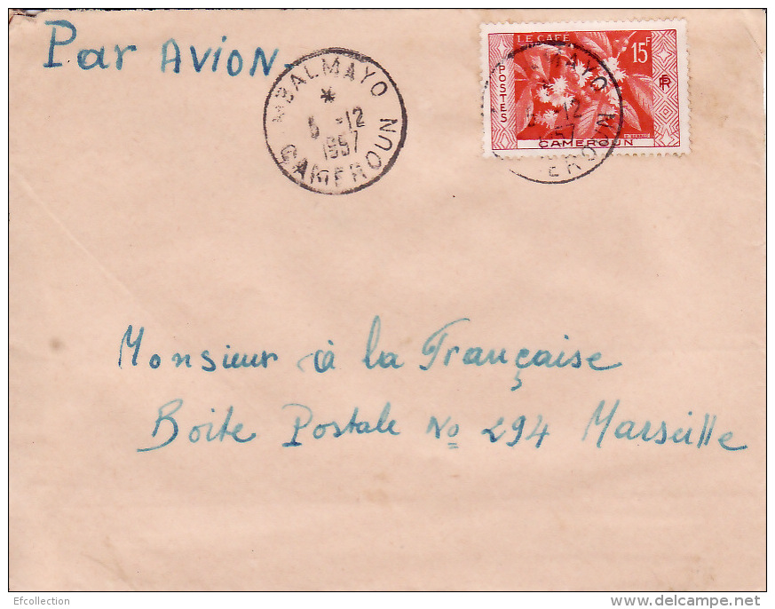 MBALMAYO CAMEROUN 1957 AFRIQUE COLONIE FRANÇAISE PAR AVION VIA LA FRANCE TIMBRE LE CAFE BELLE LETTRE MARCOPHILIE - Lettres & Documents