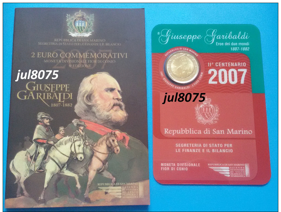 2 Euro Commemorative San Marin / Saint Marin 2007 Giuseppe Garibaldi PIECE NEUVE EN COFFRET - San Marino