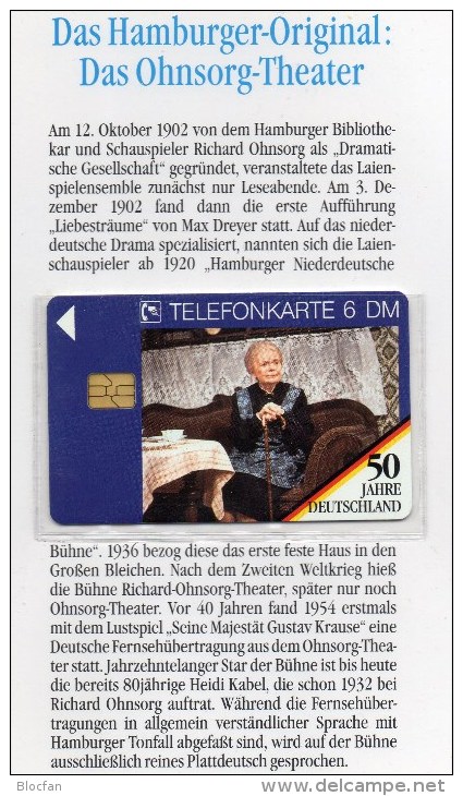 50 Jahre Deutschland TK O 2283/94 ** 30€ Telefonkarten Ohnesorg-Theater Hamburg Heidi Kabel Theatre Tele-card Of Germany - O-Serie : Serie Clienti Esclusi Dal Servizio Delle Collezioni