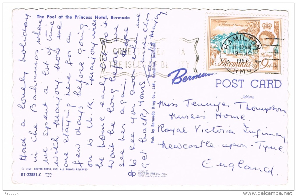 RB 995 - 1967 Postcard - The Pool At The Princess Hotel - Bermuda 9d Rate To UK - Bermudes