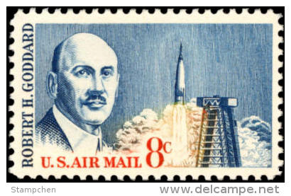 1964 USA Dr. Robert Goddard Air Mail Stamp Sc#c69 Post Famous Physicist Space Rocket WWII Martial - United States