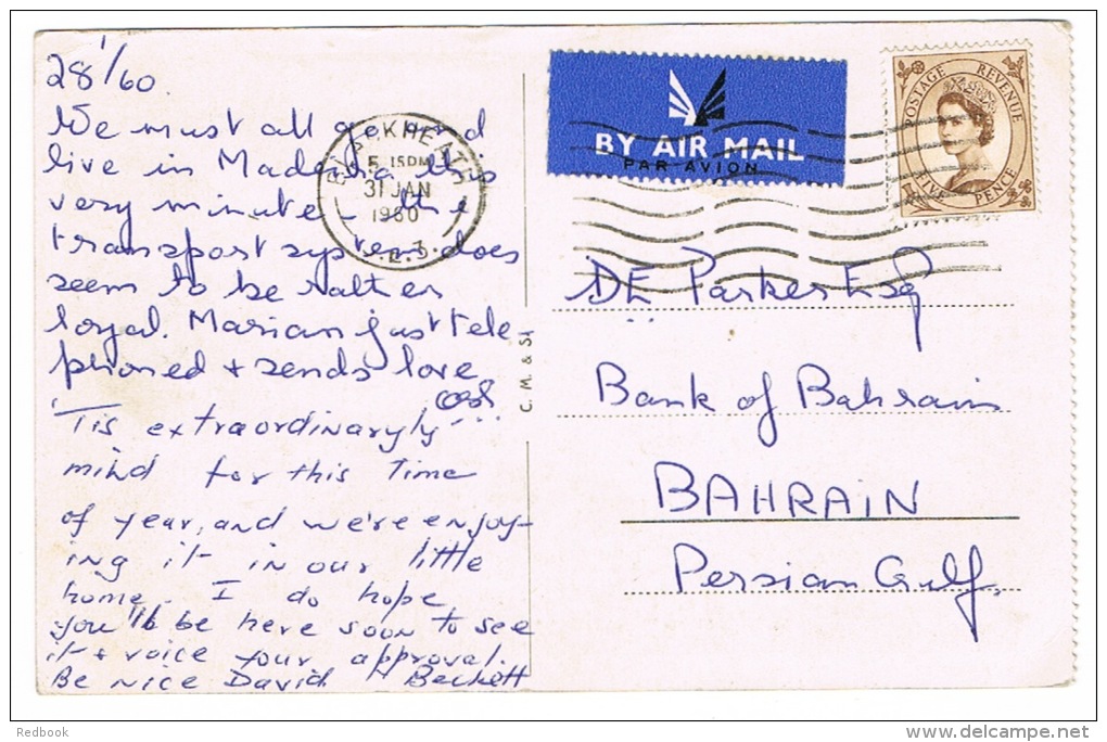 RB 996 -  1960 Postcard -  Bullock Car - Madeira Postugal - 5d Airmail Rate Blackheath To Bahrain - Madeira