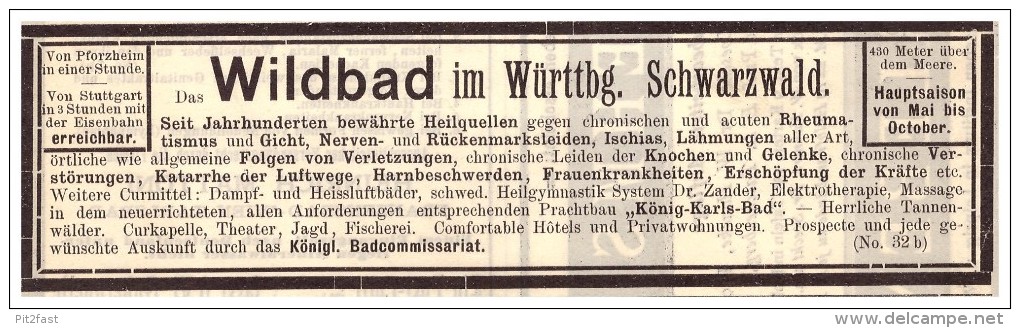 Original Werbung - 1892 - Sanatorium Schömberg I. Schwarzwald , Wildbad , Heilanstalt , Arzt , Apotheke !!! - Publicités