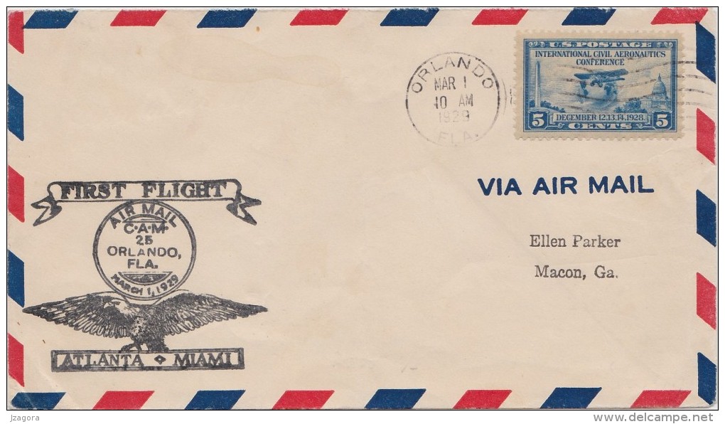 FIRST FLIGHT PREMIER VOL ERSTER FLUG 1929 USA ATLANTA - MIAMI Aviation History - 2a. 1941-1960 Oblitérés