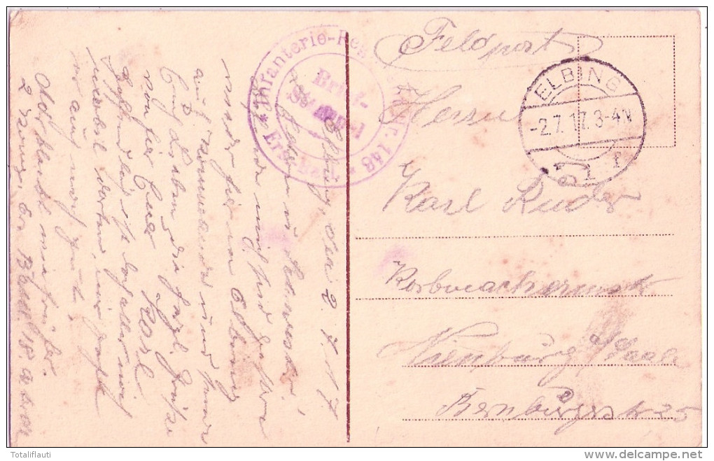 Gruß Aus ELBING Kaserne 5 Infanterie Regiment Westpreußen Nr 148 2. Bataillon Elblag Feldpost Formationsstempel 2.7.1917 - Ostpreussen