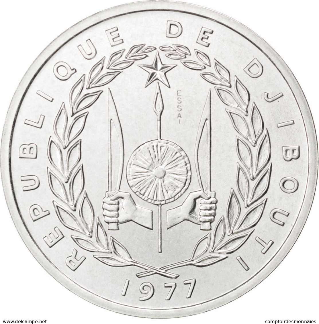 Monnaie, Djibouti, 5 Francs, 1977, SPL, Aluminium, KM:E3 - Dschibuti