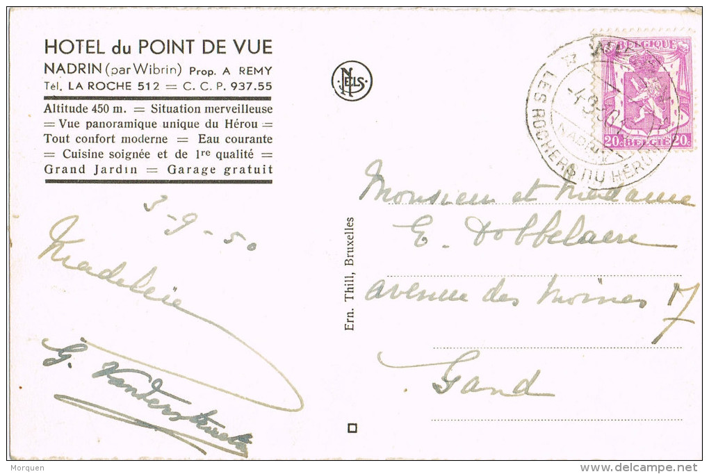 10812 . Postal NADRIN (Hotel Du Point De Vue) Belgien 1930 - Cartas & Documentos