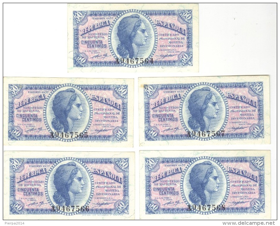 Billetes De  50 Centimos Progressive Number Serie A - 1937 UNC - Otros & Sin Clasificación