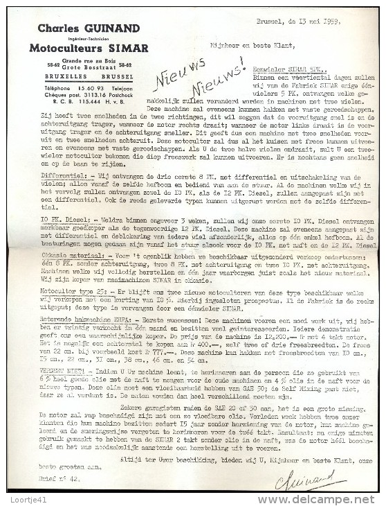 Facture Faktuur Brief Lettre Simar -  Charles Guinand Brussel Bruxelles 1959 - Landwirtschaft