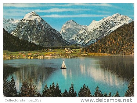 6489- POSTCARD, PERTISAU- VILLAGE, PANORAMA, MOUNTAINS, LAKE, SAILING BOAT - Pertisau