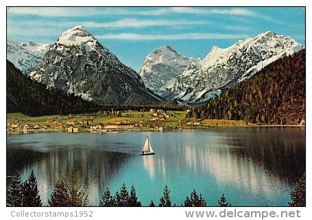 6490- POSTCARD, PERTISAU- VILLAGE, PANORAMA, MOUNTAINS, LAKE, SAILING BOAT - Pertisau