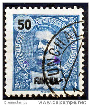 !										■■■■■ds■■ Funchal 1897 AF#19ø King Carlos Mouchon 50 Réis Blue 11,5 (x9324) - Funchal