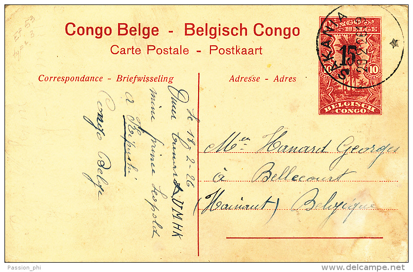 BELGIAN CONGO FALLS PPS 1922 ISSUE STIBBE 53 VIEW 65 USED SAKANIA - Stamped Stationery