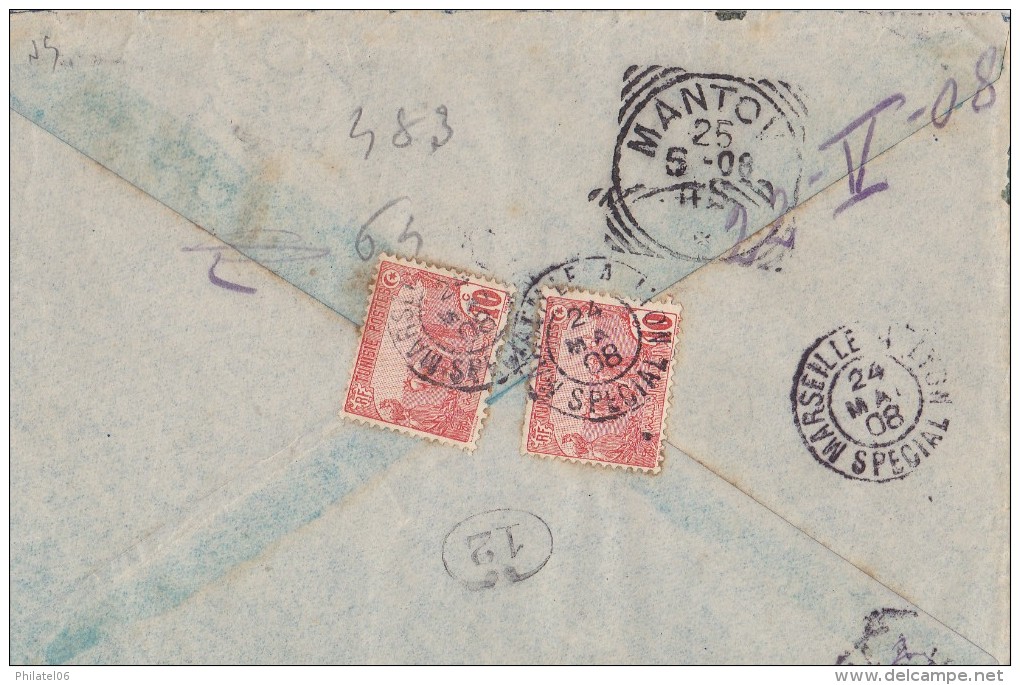 POSTE MARITIME  TUNISIE  1908 - Lettres & Documents