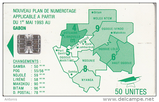 GABON - Green Map, Third Chip Isuue 50 Units(reverse B-with Moreno Logo), Chip SC7, CN : C35141481, Used - Gabon