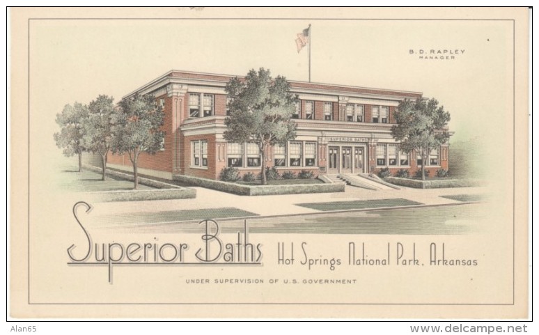 Hot Springs National Park Arkansas, Superior Baths Bathouse Resort, C1920s Vintage Postcard - Hot Springs