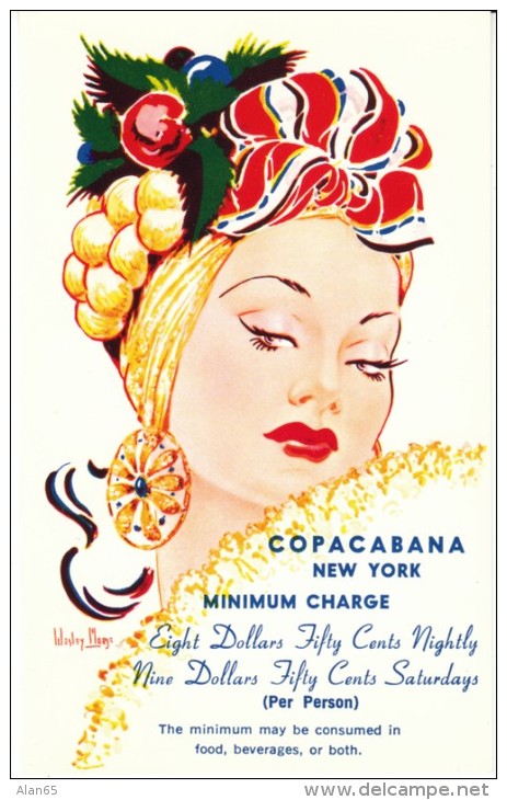 New York City NY, Copacabana Night Club Advertisement, Morse Artist Signed Image, C1940s/50s Vintage Postcard - Manhattan