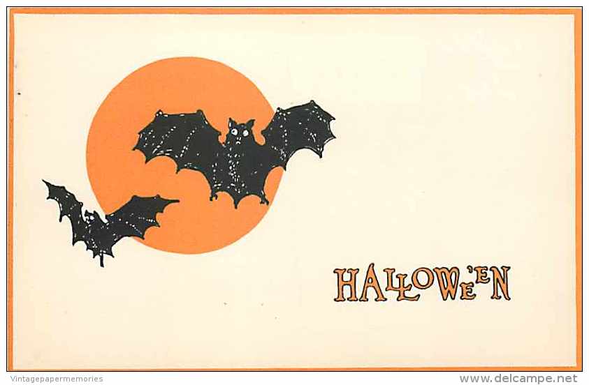 227849-Halloween, Gibson No GIB07-2, Two Bats Flying In Front Of Full Moon - Halloween