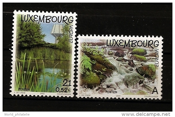 Luxembourg 2001 N° 1474 / 5 ** Europa, Eau, Richesse Naturelle, Rapide, Rivière, Étang, Nénuphar, Roseau, Château D´eau - Neufs