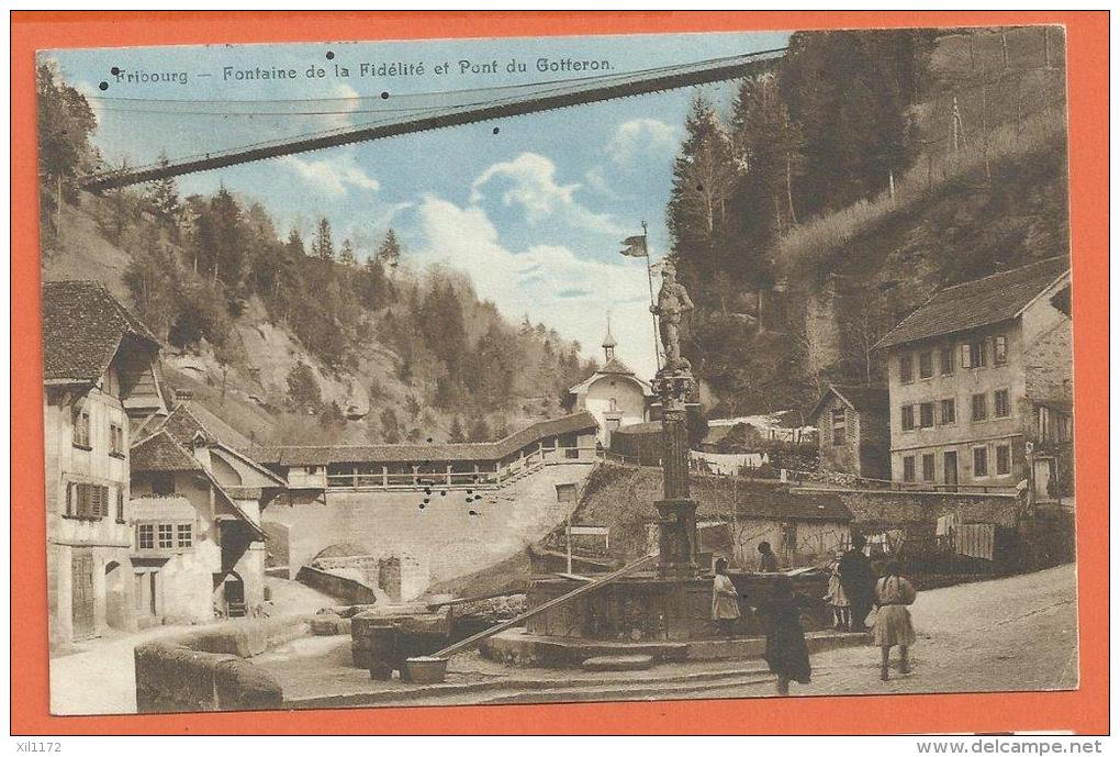 MAI-33 Fribourg  Fontaine De La Fidélité Et Pont Du Gotteron, ANIME. Cachet Militaire. - Fribourg