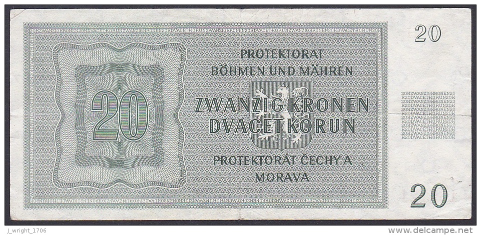 Bohemia And Moravia, 20 Kronen, P.9 (1944) F - Czechoslovakia