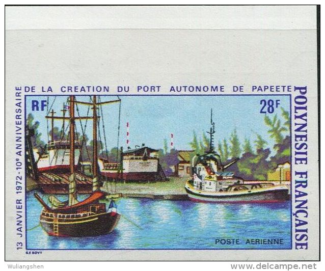 FN1236 Polynesia 1972 Papeete Port Ship Imperf 1v MNH - Neufs