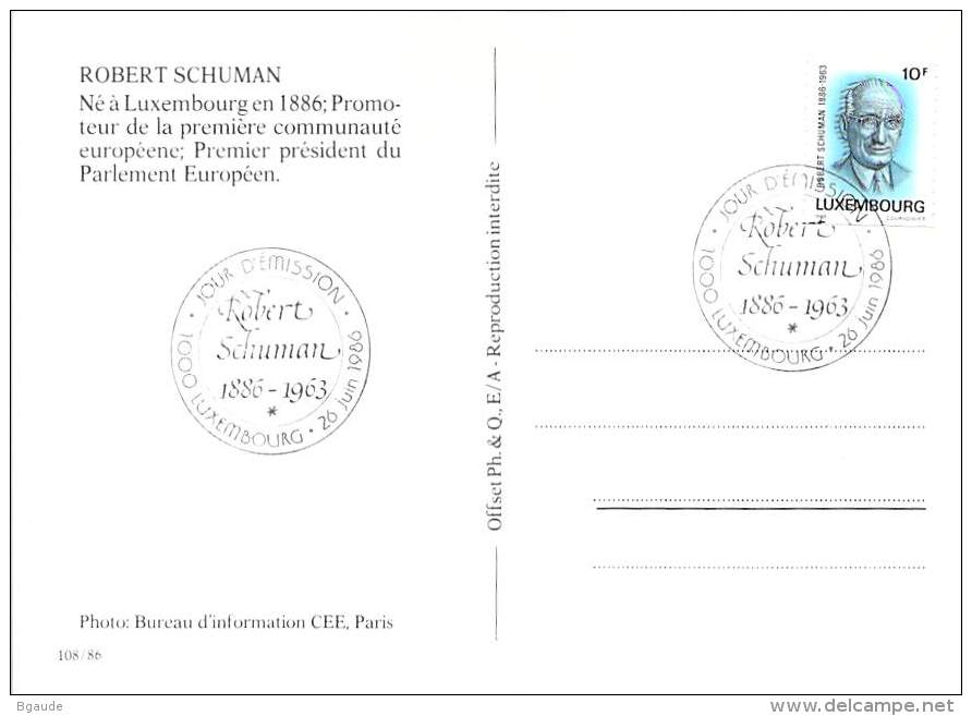 LUXEMBOURG  CARTE  MAXIMUM  NUM-YVERT  1106 ROBERT SCHUMAN - Cartoline Maximum
