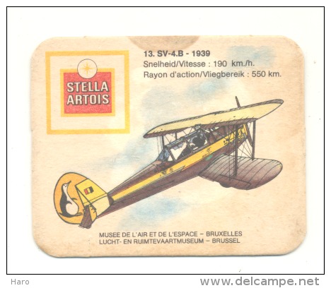 Sous-bock - Bière " Stella Artois " Aviation - Armée Belge 1939 - Avion SV - 4 B  (b156) - Sous-bocks