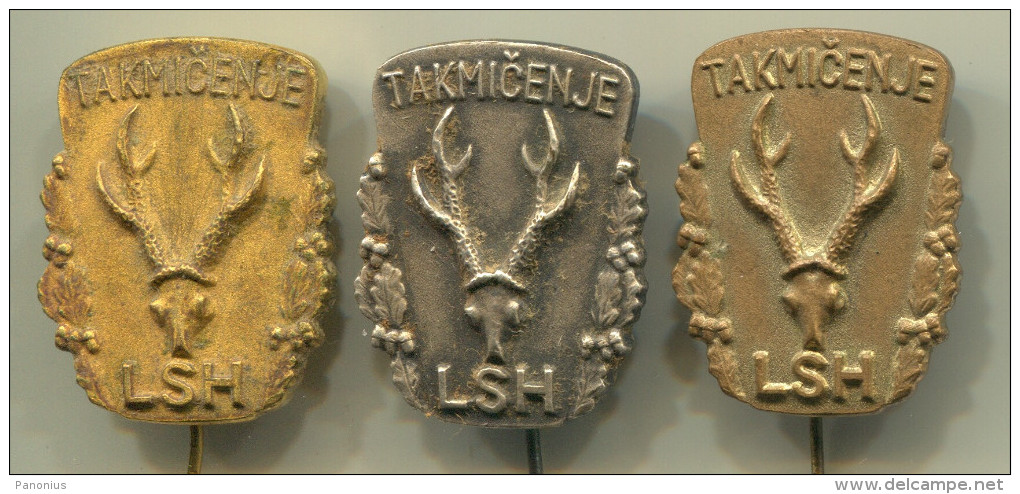 ARCHERY / SHOOTING - Hunting Federation Of Croatia, Tournament, Vintage Pin, Badge, Lot 3 Pieces - Tir à L'Arc