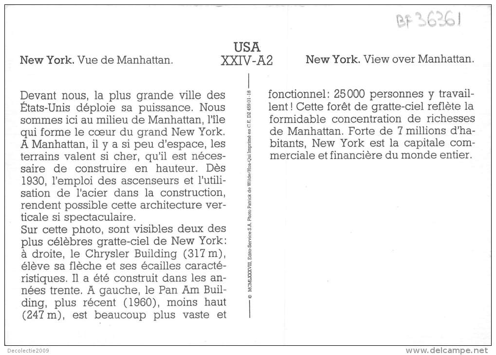 BF36361 New York View Over Manhattan  USA  Front/back Scan - Manhattan