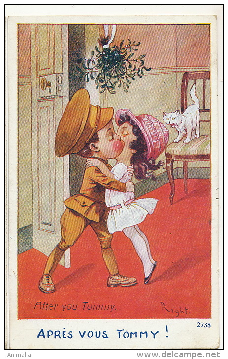 Right Guerre 1914 WWI After You Tommy Kids Kiss White Cat Gui Mistletoe - Right