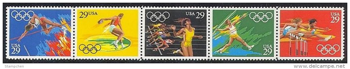 1991 USA Olympics Games Barcelona Stamps #2553-57 2557a Sport Pole Vault Discus Sprints Javelin Hurdles - Jumping