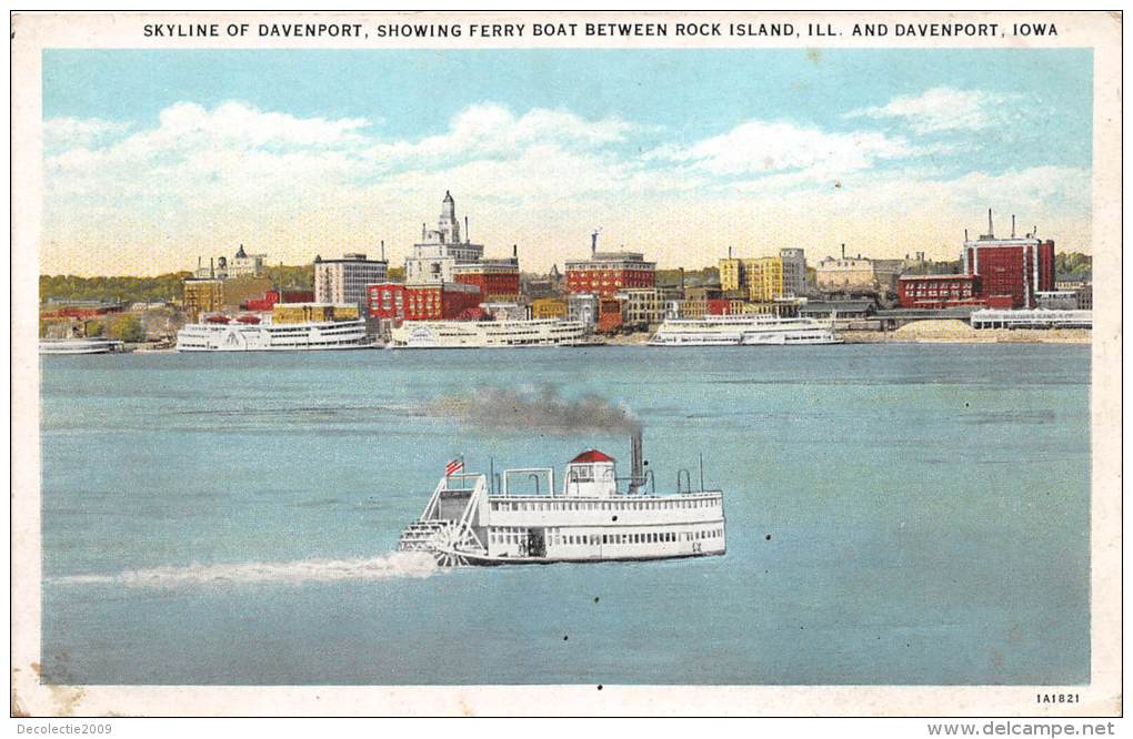 BF35923 Iowa Davenport Ship Showing Ferry Boat Between Roc  USA  Front/back Scan - Davenport